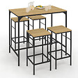 ID MARKET - Ensemble table haute de bar DETROIT 100 cm et 4 tabourets bois et métal noir design industriel - vignette