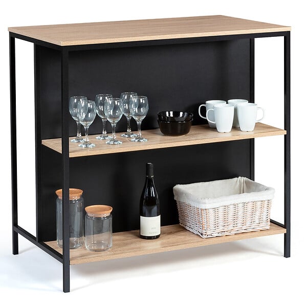 ID MARKET - Ensemble table de bar îlot DETROIT et 2 tabourets design industriel - large