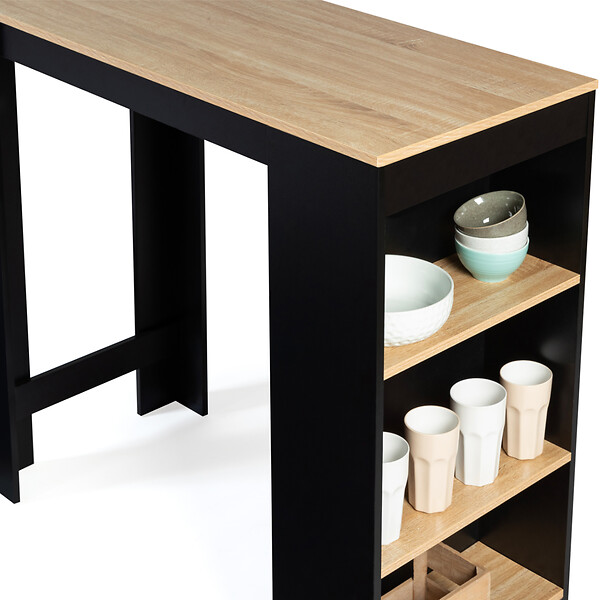 ID MARKET - Table de bar BARTH 2 à 4 personnes bois noir plateau façon hêtre - large