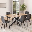 ID MARKET - Ensemble table à manger rectangle ALIX 160 cm bois et noir et 6 chaises MILA en velours gris foncé - vignette