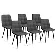 ID MARKET - Ensemble table à manger rectangle ALIX 160 cm bois et noir et 6 chaises MILA en velours gris foncé - vignette