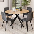 ID MARKET - Ensemble table à manger ronde extensible ALIX 110 - 150 cm et 4 chaises MILA en velours gris foncé - vignette