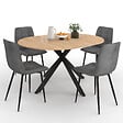 ID MARKET - Ensemble table à manger ronde extensible ALIX 110 - 150 cm et 4 chaises MILA en velours gris foncé - vignette