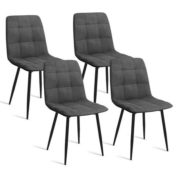 ID MARKET - Ensemble table à manger ronde extensible ALIX 110 - 150 cm et 4 chaises MILA en velours gris foncé - large