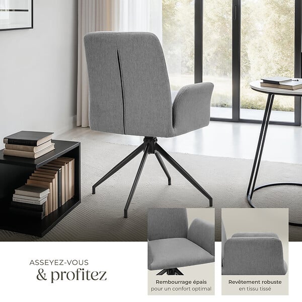 TECTAKE - Lot 2 fauteuils pivotants 360° rembourrés tissu robuste anthracite - large