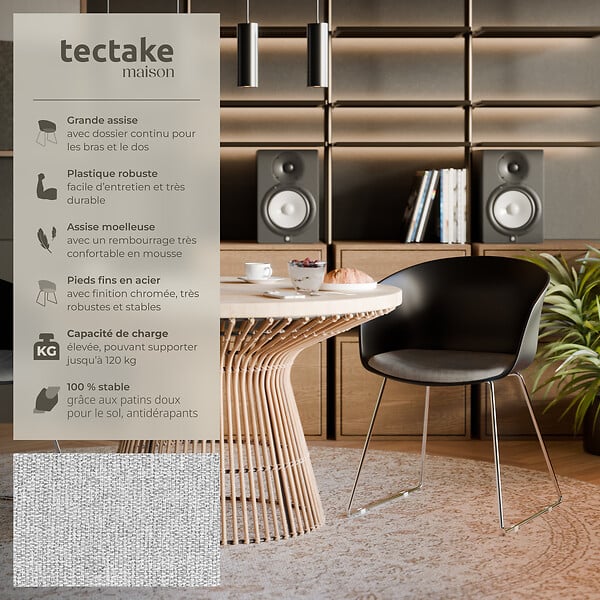 TECTAKE - Lot 6 Fauteuils rembourrés avec accoudoirs en plastique noir/chrome - large
