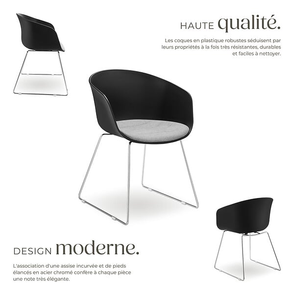 TECTAKE - Lot 6 Fauteuils rembourrés avec accoudoirs en plastique noir/chrome - large