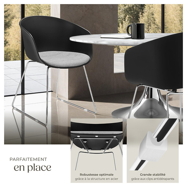 TECTAKE - Lot 6 Fauteuils rembourrés avec accoudoirs en plastique noir/chrome - large