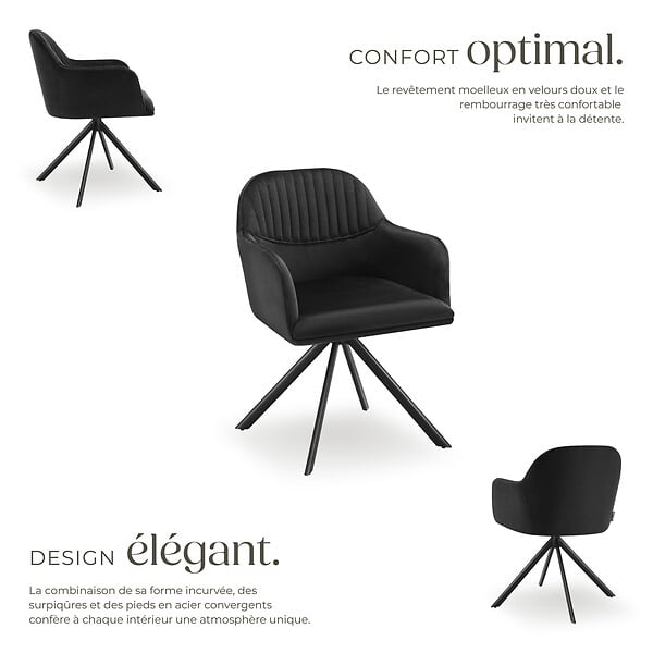 TECTAKE - Chaise pivotante à 360° en velours avec rembourrage épais noir - large
