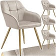 TECTAKE - Lot 4 chaises de salle à manger avec aspect velours capitonné taupe/or - vignette