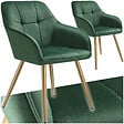 TECTAKE - Lot 2 chaises de salle à manger avec aspect velours capitonné vert/or - vignette