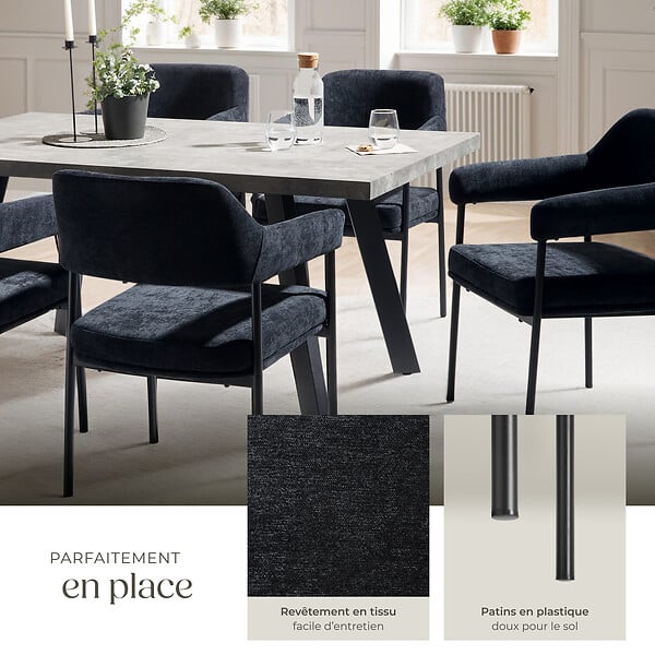 TECTAKE - Lot 2 fauteuils rembourrés avec pieds en acier et dossier continu noir - large