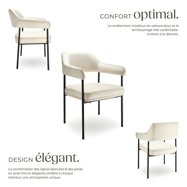 TECTAKE - Lot 4 fauteuils rembourrés avec pieds en acier dossier continu blanc - large