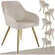 TECTAKE - Ensemble de 6 chaises rembourrées aspect velours taupe/or - vignette