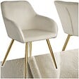 TECTAKE - Chaise Rembourrée aspect velours Dossier ergonomique crème/or - vignette