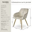 TECTAKE - Chaise Rembourrée aspect velours Dossier ergonomique crème/or - vignette