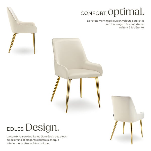 TECTAKE - Lot 6 chaises rembourrées aspect velours forme ergonomique beige - large