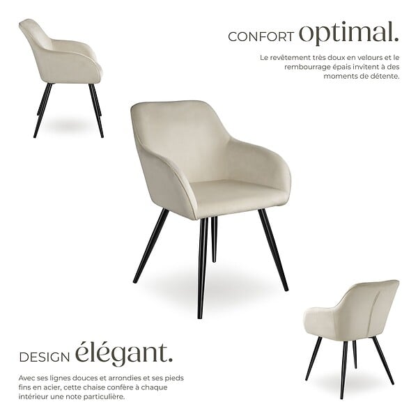 TECTAKE - Ensemble de 4 chaises cuir synthétique aspect velours crème/noir - large