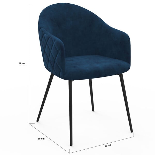 ID MARKET - Lot de 2 chaises de salle à manger, fauteuils de table MOLY en velours gaufré bleu canard - large