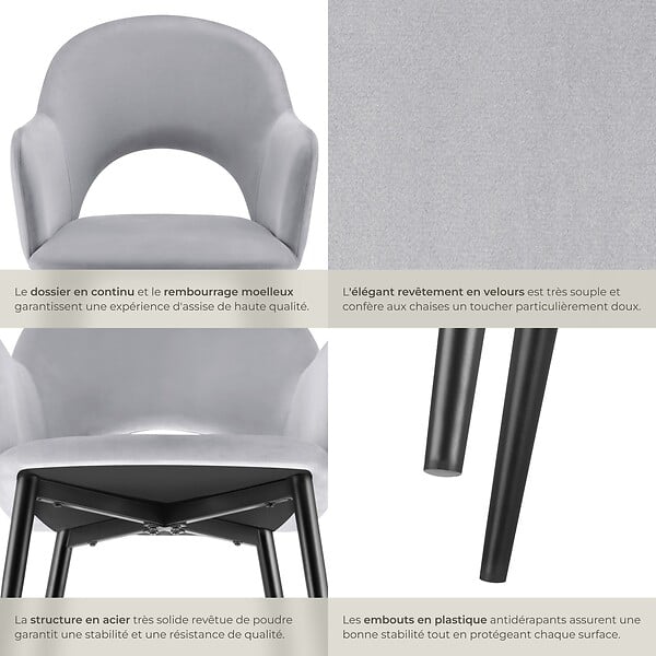 TECTAKE - Lot 2 Fauteuils aspect velours rembourré max 120 kg gris clair - large