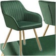 TECTAKE - Chaise de salle à manger aspect velours matelassé vert/or - vignette