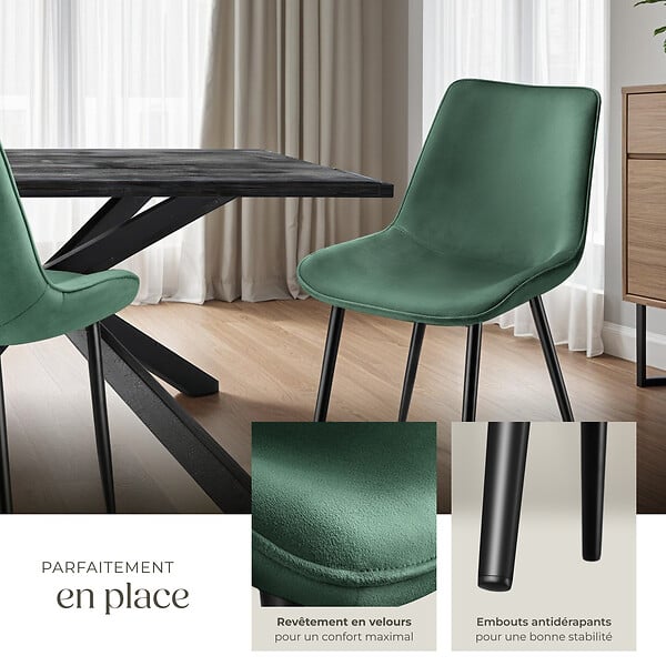TECTAKE - Lot de 6 chaises Rembourrées aspect velours Ergonomique vert foncé - large