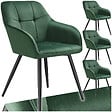 TECTAKE - Lot 4 chaises rembourrées en velours matelassé et dossier vert foncé - vignette