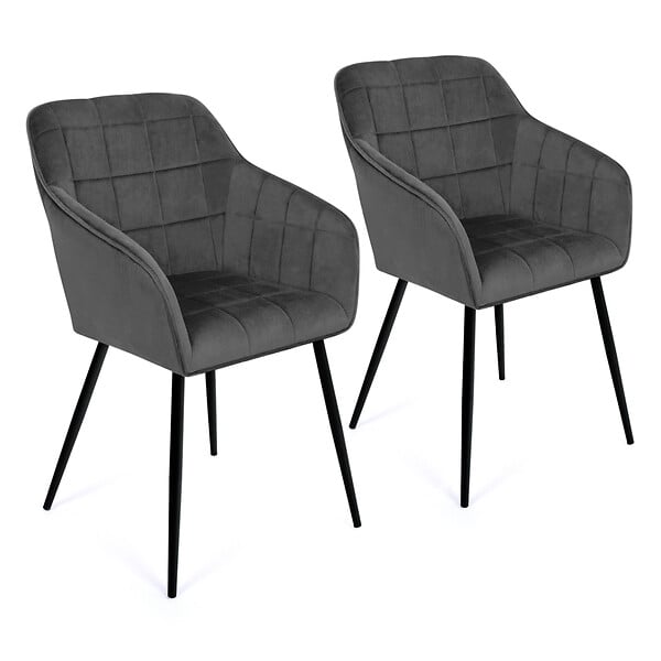 ID MARKET - Lot de 2 chaises de salle à manger, fauteuils de table MADY en velours gris foncé - large