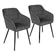 ID MARKET - Lot de 2 chaises de salle à manger, fauteuils de table MADY en velours gris foncé - vignette