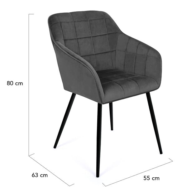 ID MARKET - Lot de 2 chaises de salle à manger, fauteuils de table MADY en velours gris foncé - large