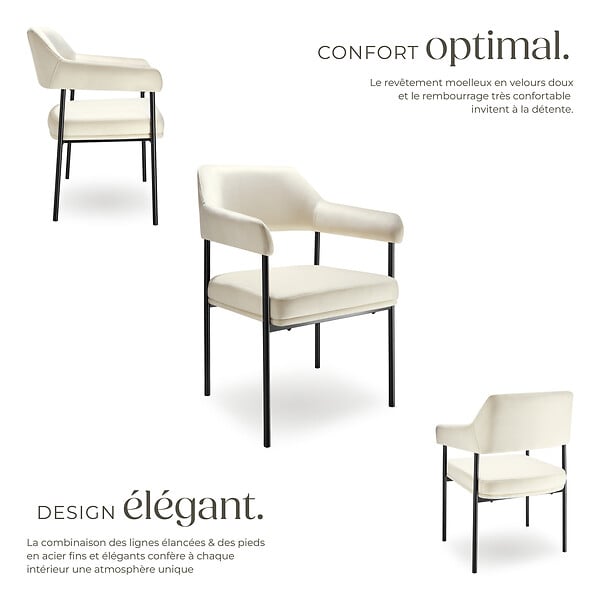 TECTAKE - Lot 2 fauteuils rembourrés avec pieds en acier dossier continu blanc - large