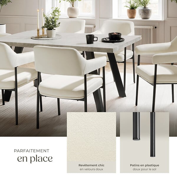 TECTAKE - Lot 2 fauteuils rembourrés avec pieds en acier dossier continu blanc - large
