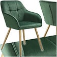 TECTAKE - Chaise de salle à manger avec aspect velours capitonné vert/doré - vignette