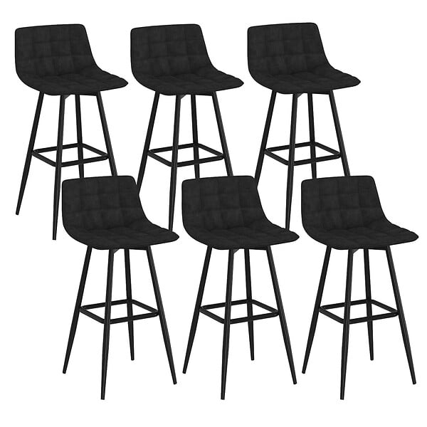 ID MARKET - Lot de 6 tabourets de bar MADY en velours noir - large