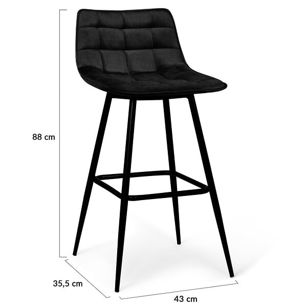 ID MARKET - Lot de 6 tabourets de bar MADY en velours noir - large