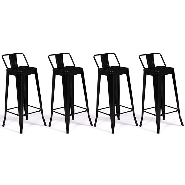 ID MARKET - Lot de 4 tabourets de bar LENY métal noir mat et dossier aspect brut factory - large