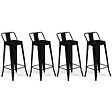 ID MARKET - Lot de 4 tabourets de bar LENY métal noir mat et dossier aspect brut factory - vignette