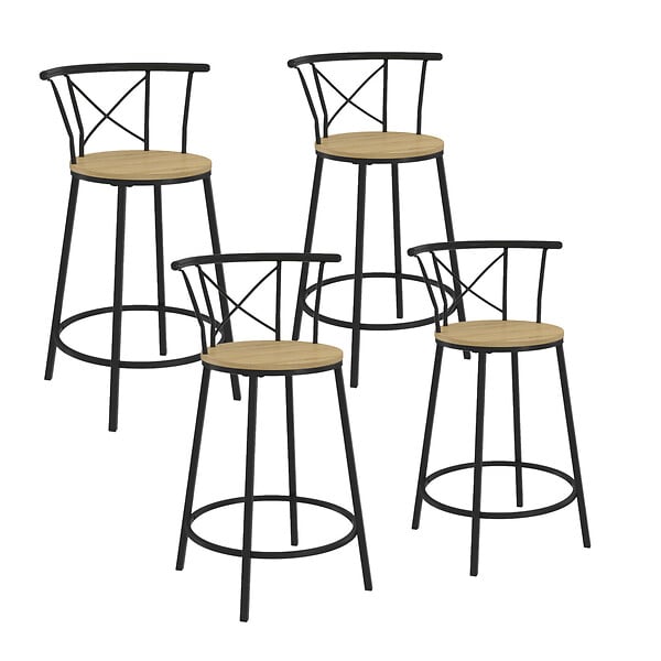 ID MARKET - Lot de 4 tabourets de bar bistrot DETROIT avec dossier arrondis design industriel - large