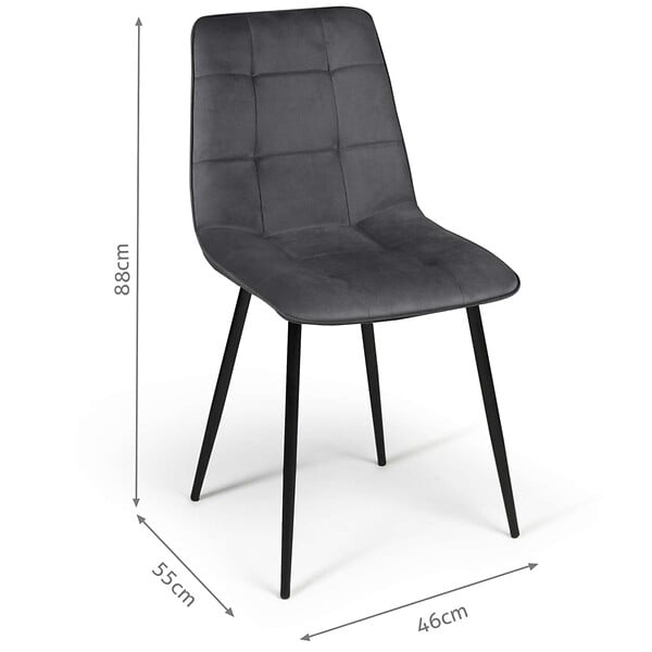 ID MARKET - Lot de 6 chaises MILA en velours gris foncé pour salle à manger - large