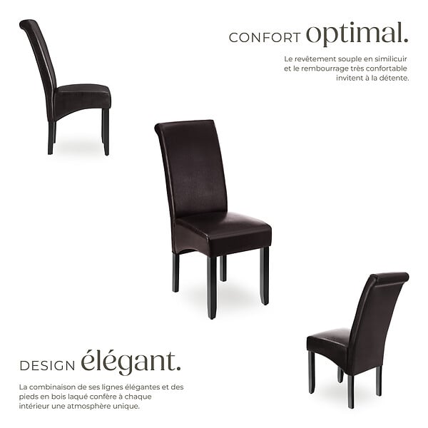 TECTAKE - Ensemble 4 chaises de salle à manger revêtement aspect cuir marron - large