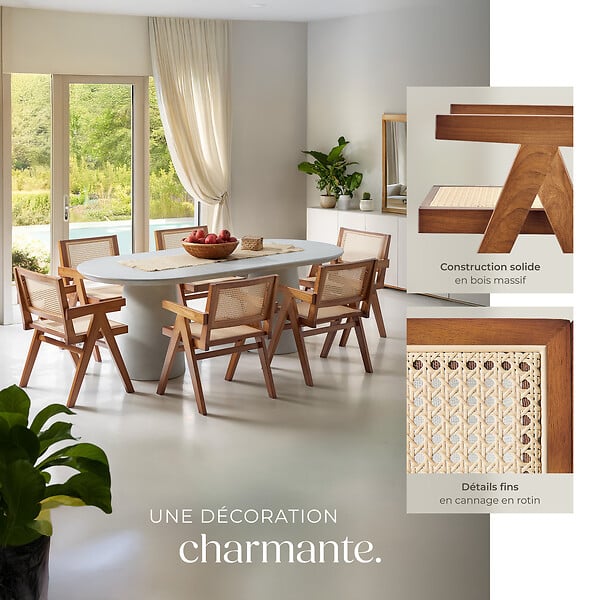 TECTAKE - Chaise de salle à manger cannage viennois style boho chêne foncé - large