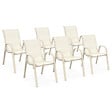 ID MARKET - Lot de 6 chaises de jardin LYMA métal et textilène empilables beige - vignette