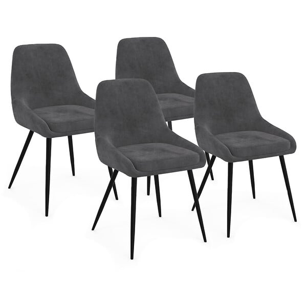 ID MARKET - Lot de 4 chaises THALYA en velours gris foncé avec accoudoirs - large