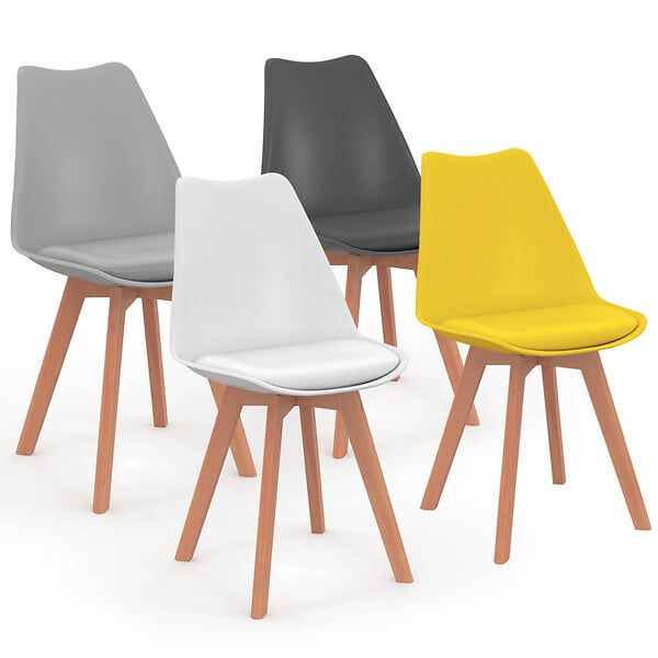 ID MARKET - Lot de 4 chaises scandinaves SARA mix color gris foncé, gris clair, blanc et jaune - large