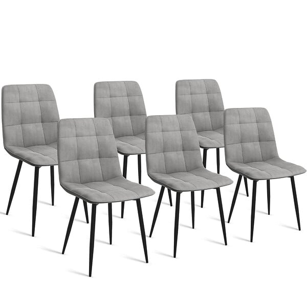 ID MARKET - Lot de 6 chaises MILA en velours gris clair pour salle à manger - large