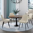 ID MARKET - Lot de 4 chaises THALYA en velours beige avec accoudoirs - vignette