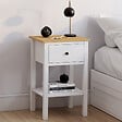 ID MARKET - Lot de 2 tables de chevet ACHILLE 1 tiroir et 1 tablette blanc et plateau bois - vignette