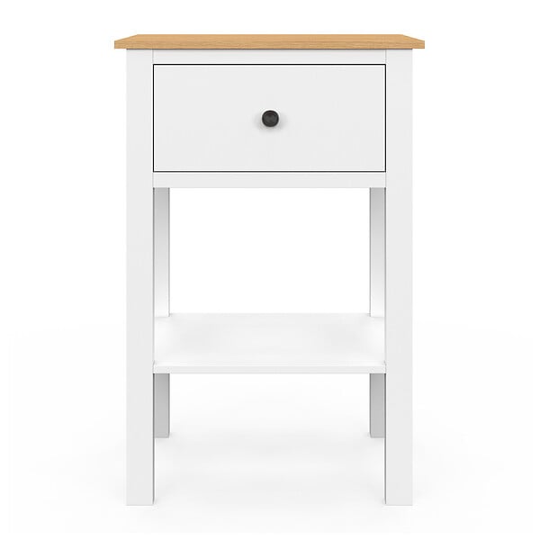 ID MARKET - Lot de 2 tables de chevet ACHILLE 1 tiroir et 1 tablette blanc et plateau bois - large