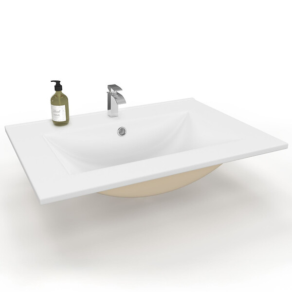 ID MARKET - Vasque à encastrer rectangle en céramique blanche L. 61 x l. 46 x H. 17 cm - large