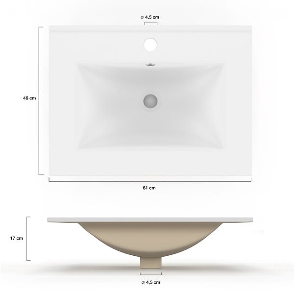 ID MARKET - Vasque à encastrer rectangle en céramique blanche L. 61 x l. 46 x H. 17 cm - large